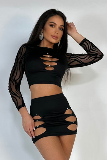 Σετ 2 τεμαχίων από τοπ και μίνι φούστα με cut-outs C828-1