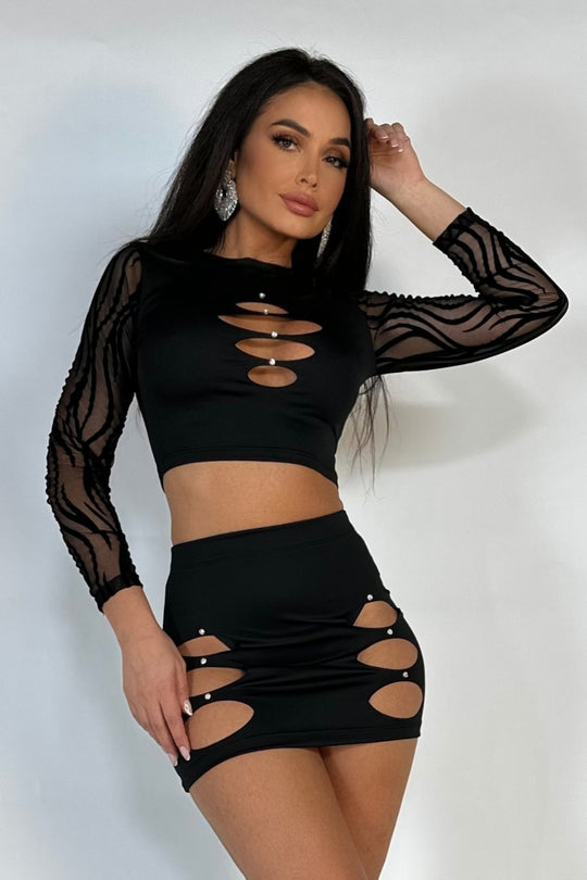Σετ 2 τεμαχίων από τοπ και μίνι φούστα με cut-outs C828-1