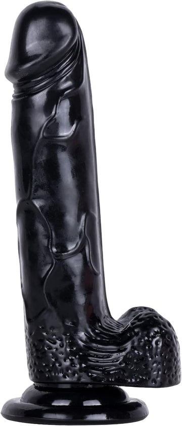 Υπερρεαλιστικό dildo σιλικόνης με ραβδώσεις, βεντούζα για σταθεροποίηση, S,M,L, Μαύρο, TOY340-1