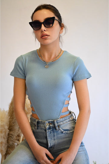 Σέξι κορμάκι τύπου t-shirt από ριμπ ύφασμα Α723-48