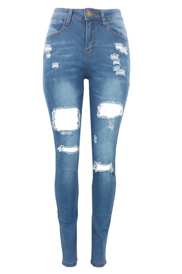 Ψηλόμεσο casual τζιν με σκισίματα B814-444