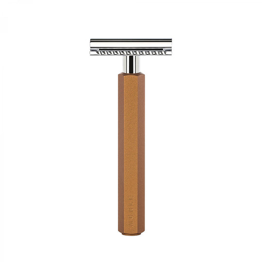 Κλασική ξυριστική μηχανή Safety Razor με ανοδιωμένη λαβή αλουμινίου και κλειστή χτένα Muehle Hexagon R HXG BRONZE SR