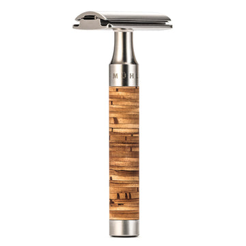 Κλασική ξυριστική μηχανή Safety Razor με κλειστή χτένα και λαβή από ατσάλι και φλοιό σημύδας Muehle Rocca R95
