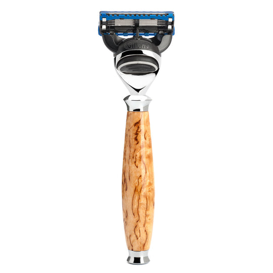 Ξυριστική μηχανή συμβατή με Gillette Fusion και λαβή από ξύλο σημύδας Καρελίας R 55 F