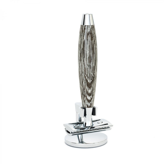 Κλασική ξυριστική μηχανή Safety Razor με κλειστή χτένα και λαβή από ξύλο βαλανιδιάς και ασήμι RED 3 SR