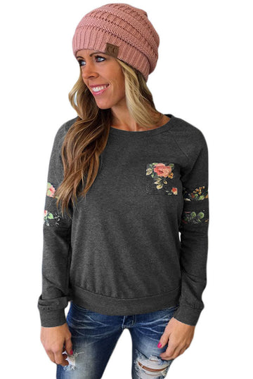 Μπλούζα casual με τσέπη και floral στάμπες BL989-181