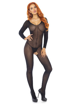 Ολόσωμο bodystocking από πολύ ελαστικό ύφασμα με κόψιμο καβάλου, Μαύρο, One Size BS7