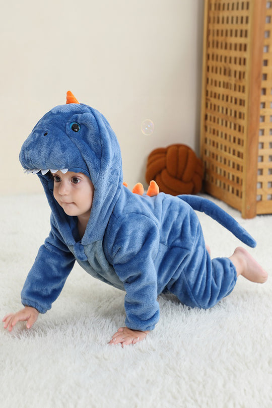 Πιτζάμα ολόσωμη kigurumi για μωρά από μαλακό και αφράτο ύφασμα, σχέδιο μπλε δεινόσαυρος CLD172-4