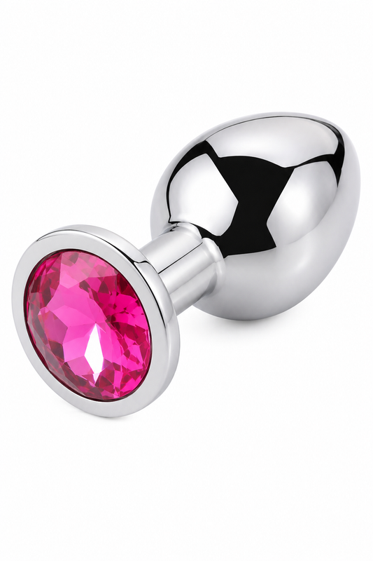 Dop anal metalic argintiu cu cristal roz, disponibil în 3 mărimi S/M/L, TOY398-5