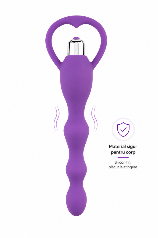 Vibrator anal cu bile, vibrații și mâner în formă de inimă, 18,5 cm, Mov,  TOY409-11