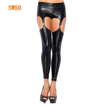Set 2 piese lenjerie fetish din vinil cu portjartiera si accesorii picioare F771-1