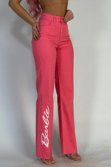 Casual ψηλόμεσο τζιν BARBIE από ροζ denim G836-5
