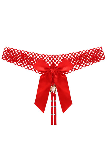 Kinky στρινγκ σλιπ με υπερμεγέθη σατέν φιόγκο και στρας, Κόκκινο, GS1304-3
