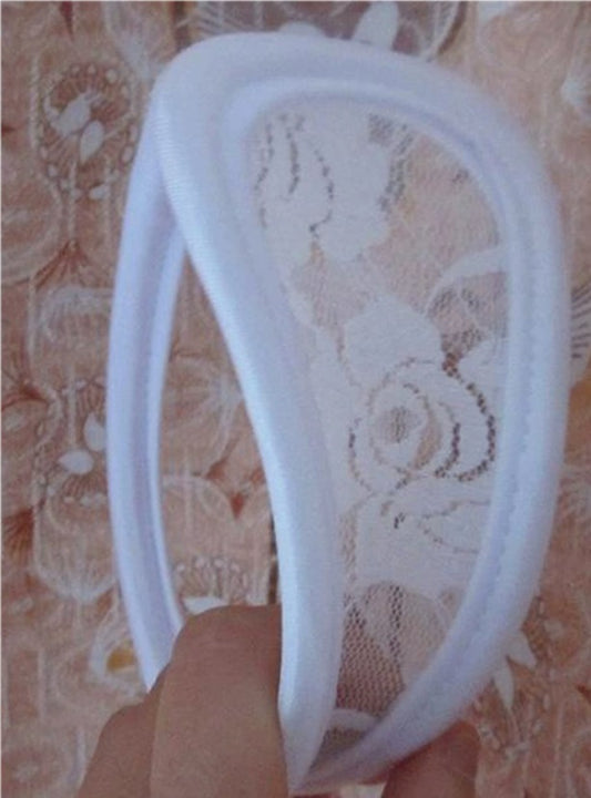 Αόρατο στρινγκ C-string με λευκή φλοράλ δαντέλα, εξαιρετικά σέξι και διακριτικό, GS1352-2