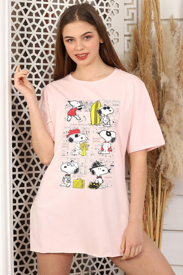 Tricou lung cu imprimeu SNOOPY si crapaturi laterale K809-5