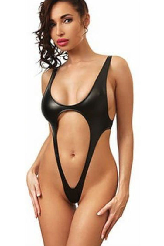Body kinky από βινύλ με μεγάλο κόψιμο K921-1