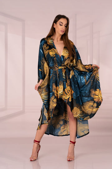 Halat tip kimono cu maneci largi din material satinat LIV649-129