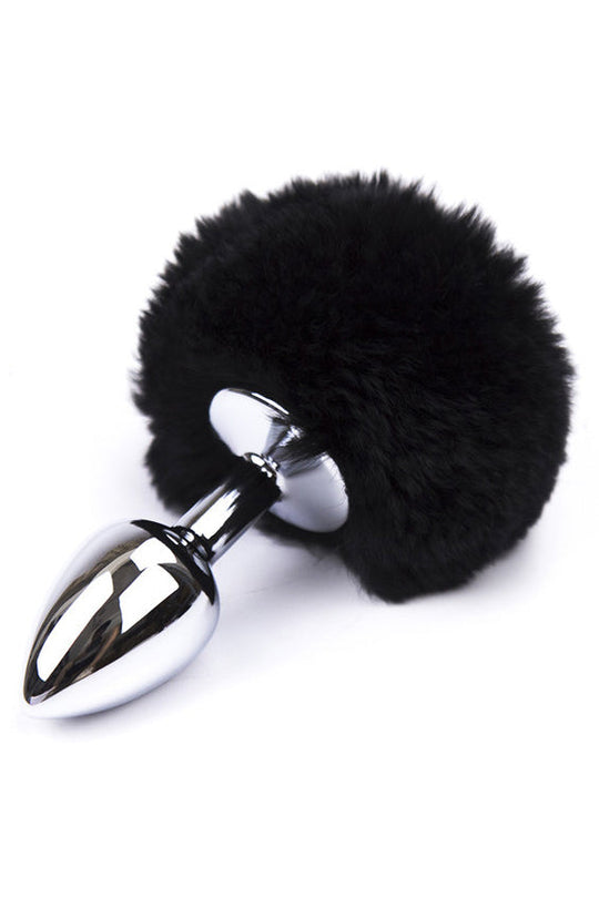 Μεταλλικό ανοξείδωτο butt plug, με ουρά λαγουδιού, Μαύρο TOY400-1