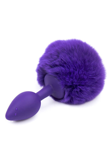 Βύσμα πρωκτού (Butt Plug) σιλικόνης, διακοσμημένο με αφράτη ουρά λαγού, Μωβ TOY401-11