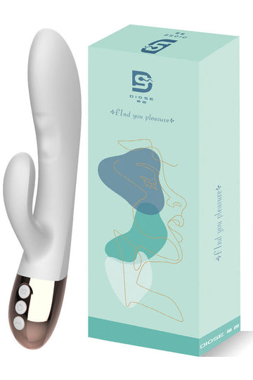 Δονητής Rabbit de Lux, Εργονομικός Σχεδιασμός για Κολπική και Κλειτοριδική Διέγερση, Κορυφαίας Ποιότητας Σιλικόνη, Λευκό και Χρυσό, TOY438-226