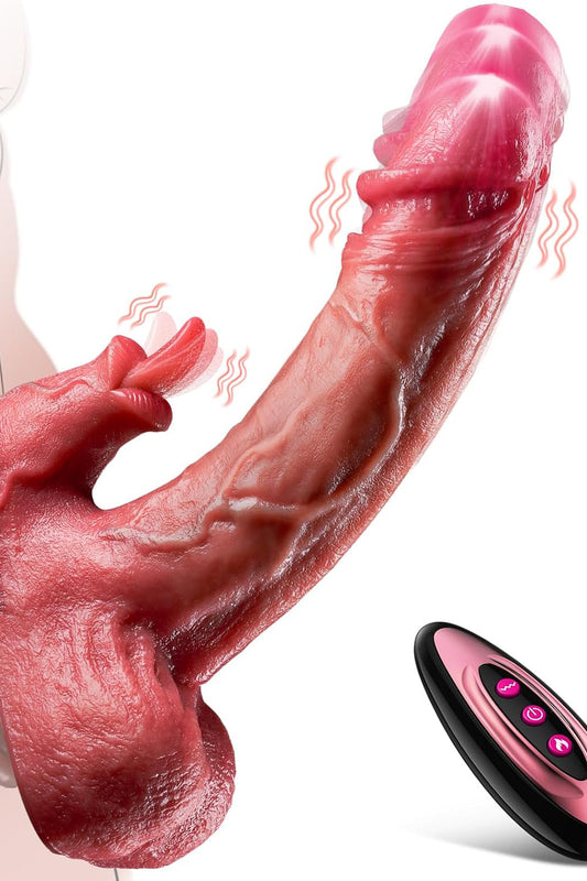 Vibrator/Dildo Dual Ultra-Realist cu Funcție Telescopică și Mod de Încălzire, pentru Stimulare Vaginală și Clitoridiană
