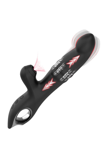 Triple Eclipse 3-Way Pro – Premium Δονητής Rabbit με Τηλεσκοπική Κίνηση, Κύματα και Τεχνολογία Αναρρόφησης, Μαύρο, TOY610-1