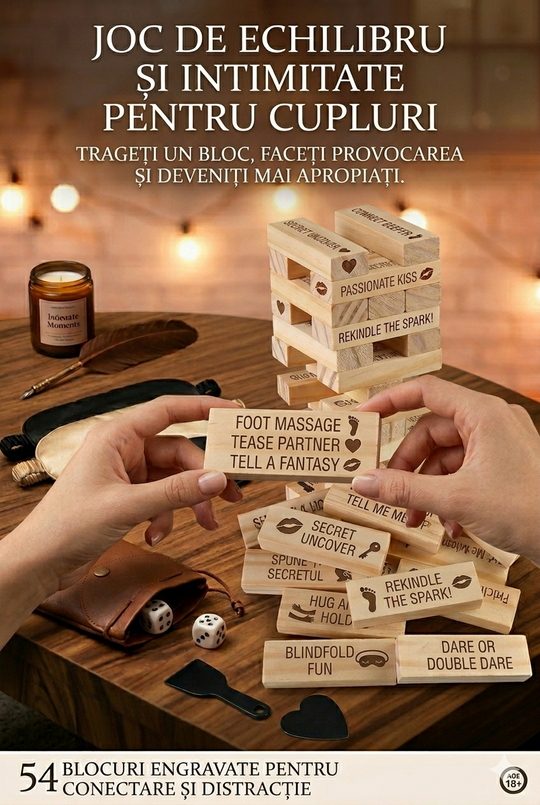 Love Stack (Jenga) – Επιτραπέζιο Παιχνίδι για Ενήλικες – 48 Ξύλινα Κομμάτια με Πικάντικες Δοκιμασίες, TOY632-1881