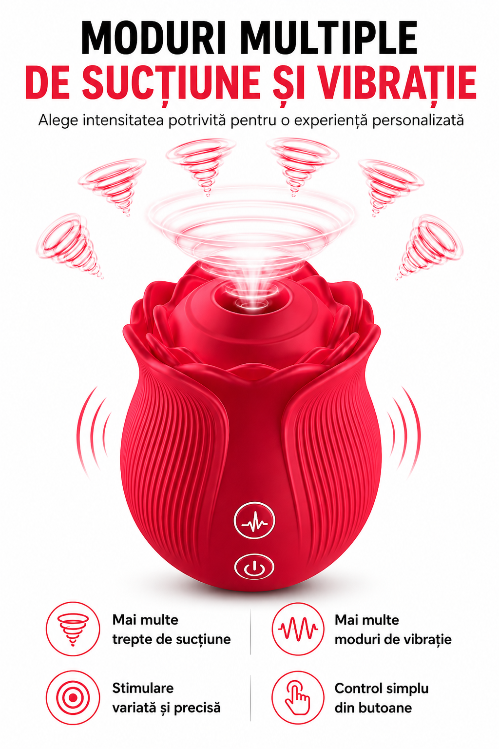 Stimulator în formă de trandafir cu funcție de sucțiune puternică pentru stimulare precisă