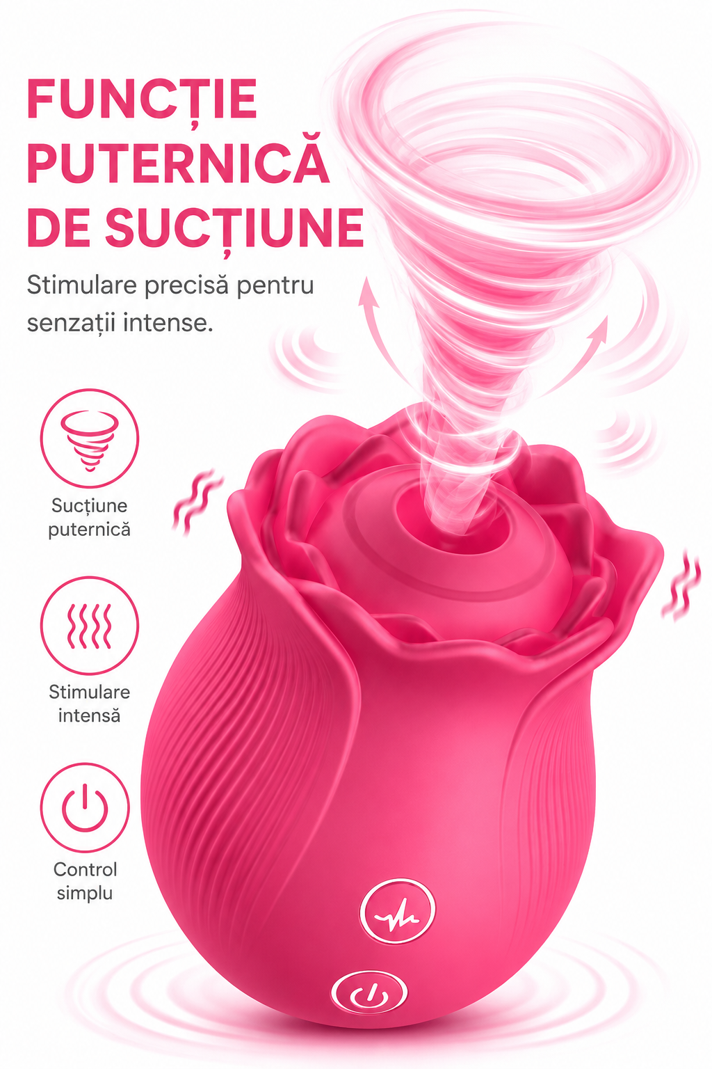 Stimulator în formă de trandafir cu funcție puternică de sucțiune pentru stimulare precisă