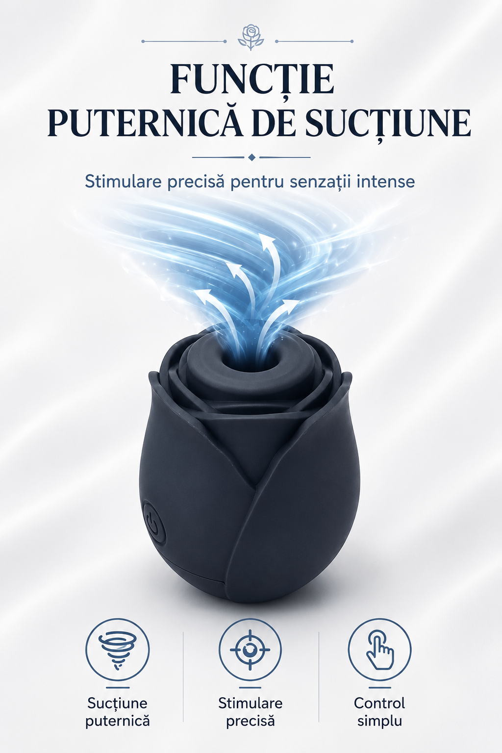 RosePulse Mini evidențiind funcția puternică de sucțiune pentru stimulare precisă și intensă.