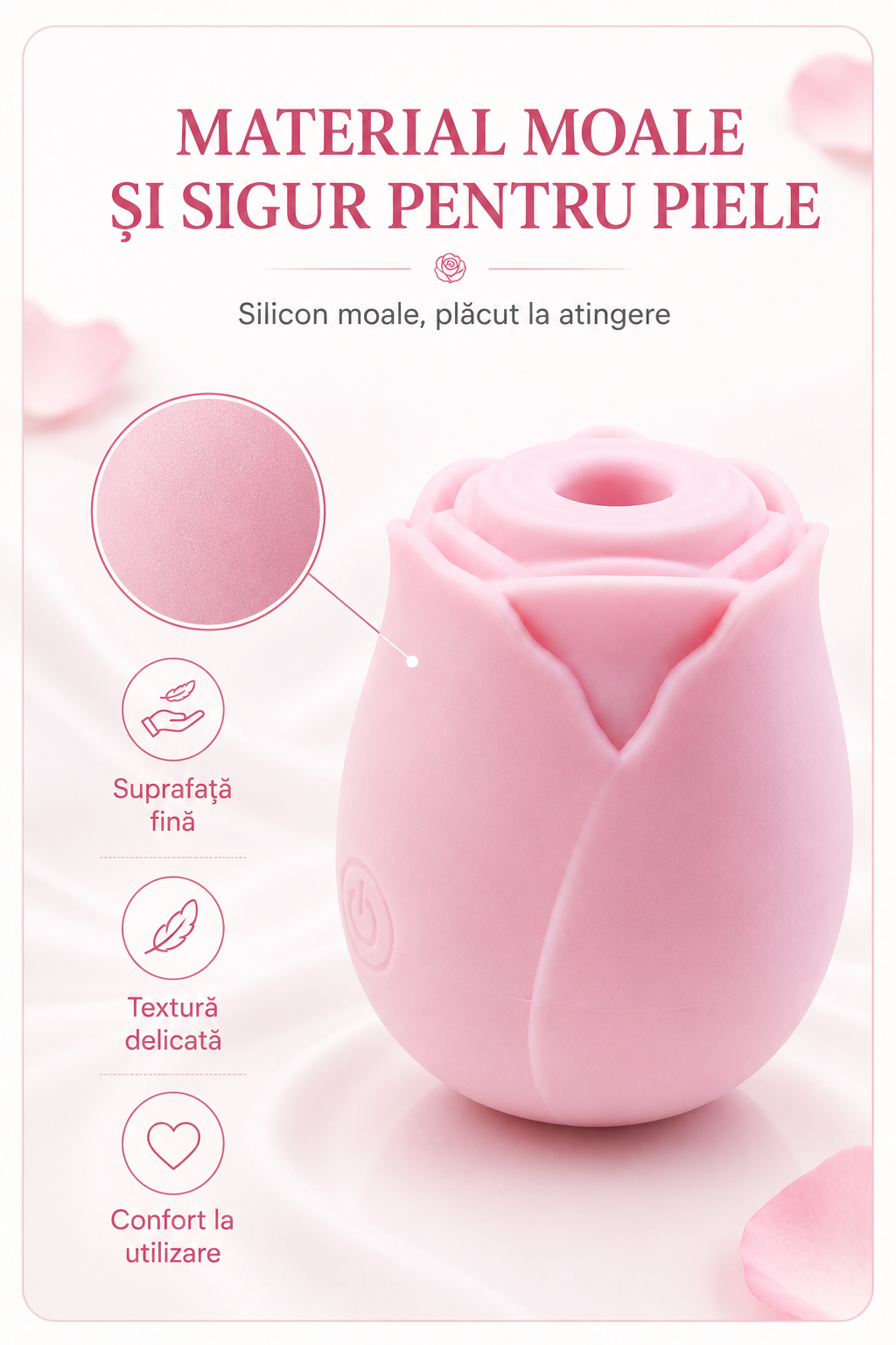 RosePulse Mini din silicon premium moale, sigur pentru piele și plăcut la atingere