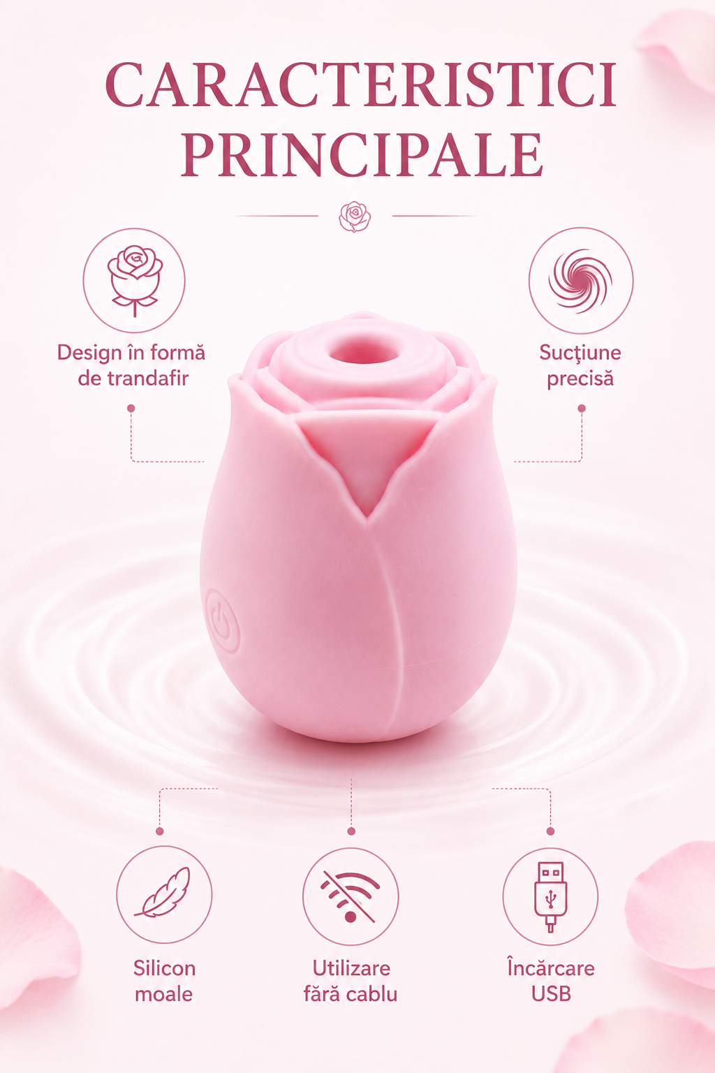 RosePulse Mini cu design în formă de trandafir, sucțiune precisă și încărcare USB pentru utilizare fără cablu