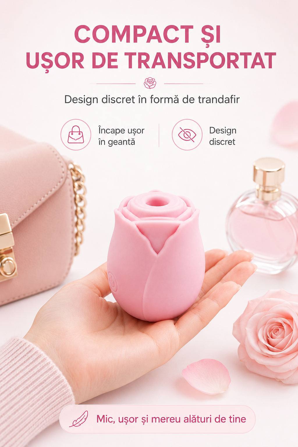 RosePulse Mini compact și discret, ușor de transportat în geantă și ideal pentru călătorii