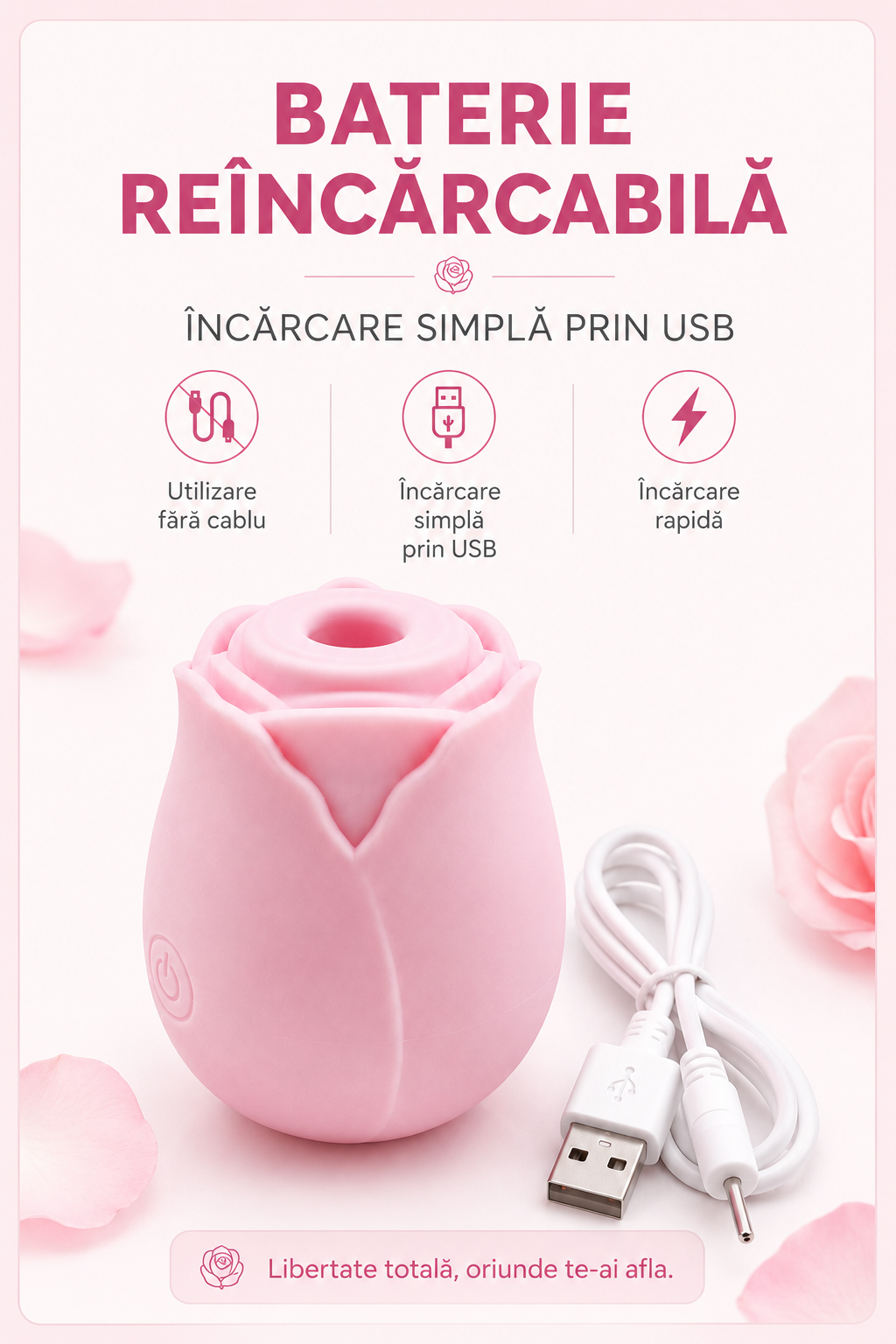 RosePulse Mini cu baterie reîncărcabilă și încărcare rapidă prin cablu USB