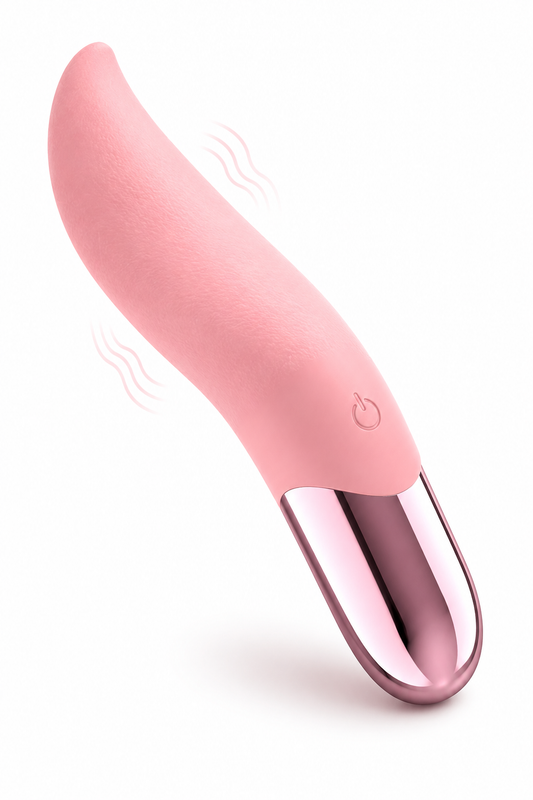 🌙 Vibrator compact Luna Curve cu design ergonomic curbat, nuanță roz delicată.
