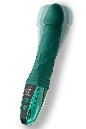 Emerald Pulse 12 – Vibrator cu ecran LED, 12 moduri de vibrație și încărcare magnetică USB, verde,  TOY652-12