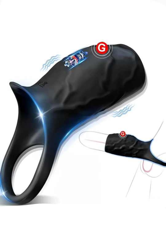 Titan Grip 360 – Manșon Vibrator pentru Penis cu Multiple Moduri de Vibrație și Textură Stimulatoare, Negru, TOY674-1