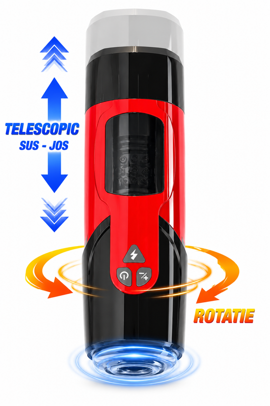 RotoStroke Pro – Αυτόματο Τηλεσκοπικό Masturbator με Περιστροφή, 7+1 Λειτουργίες και Αποσπώμενο Περίβλημα, Κόκκινο+Μαύρο, TOY681-3