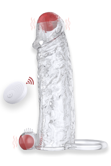 Manșon Vibrator Transparent cu 2 Bile Vibratoare și Telecomandă, TOY696-0