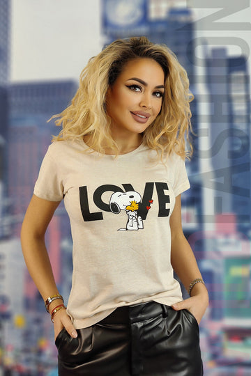 Tricou casual cu imprimeu text love U828-15