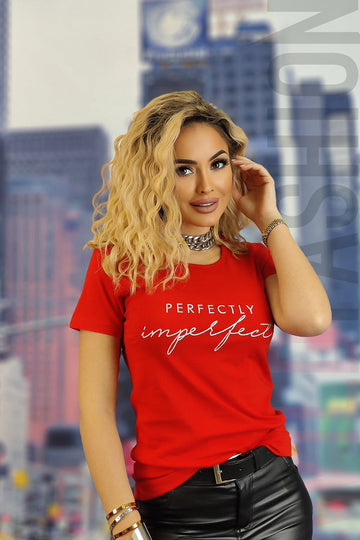 Tricou casual cu imprimeu text perfectly imperfect U832-3