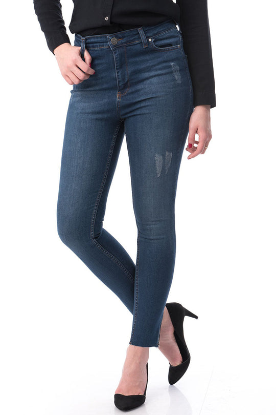Μπλε τζιν παντελόνι smart casual με ψηλή μέση και τσέπες CL717-444