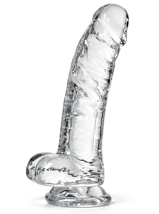 Ρεαλιστικό Dildo με Ραβδώσεις και Βεντούζα, Διαφανές Σιλικόνης, TOY338-00