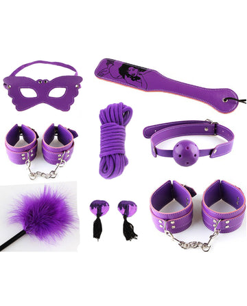 Σετ fetish/BDSM 8 τεμαχίων από οικολογικό δέρμα, Μωβ, TOY74A-10
