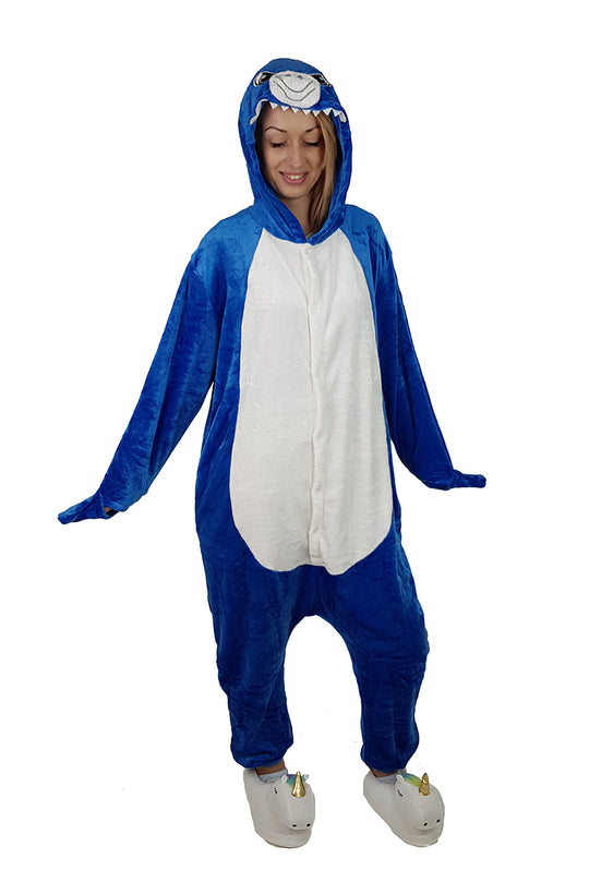 Ολόσωμη πιτζάμα/στολή kigurumi μοντέλο καρχαρίας μπλε PJM57A-441