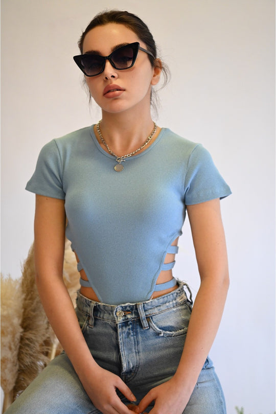 Σέξι κορμάκι τύπου t-shirt από ριμπ ύφασμα Α723-48