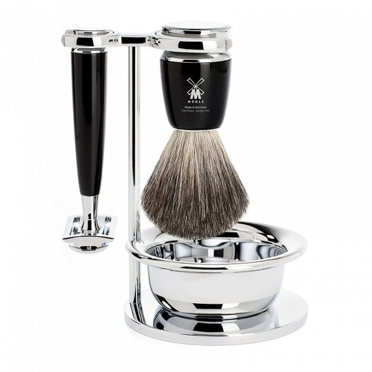 Set de barbierit: aparat ras clasic,pamatuf cu par bursuc, maner rasina S81M226SSR