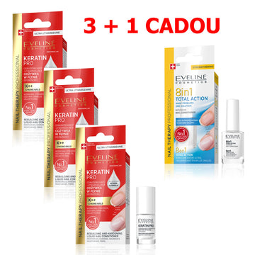 Eveline Nail Therapy Keratin Pro 3 Θεραπεία Αναδόμησης και Ενδυνάμωσης Νυχιών + 1 ΔΩΡΟ