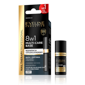 Θεραπεία νυχιών Eveline 8 σε 1 UV/Led Gel Polish Base Coat και Nail Conditioner 5 ml