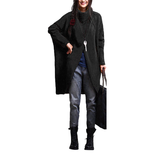 Πλεκτό πουλόβερ oversize με γυριστό γιακά και σχέδιο κρουαζέ στο μπροστινό μέρος BL1012-1
